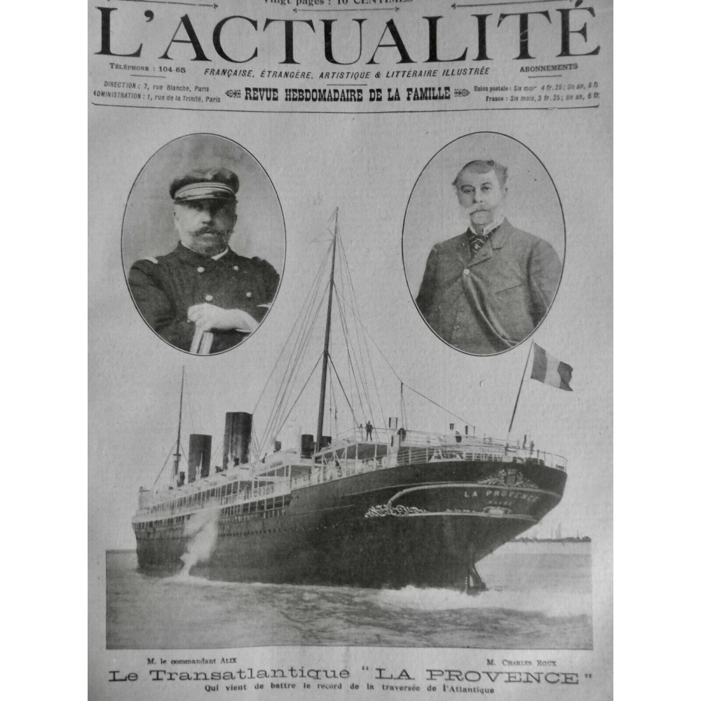 1906 A TRANSATLANTIQUE LA PROVENCE RECORD TRAVERSEE ATLANTIQUE ALIX ROUX