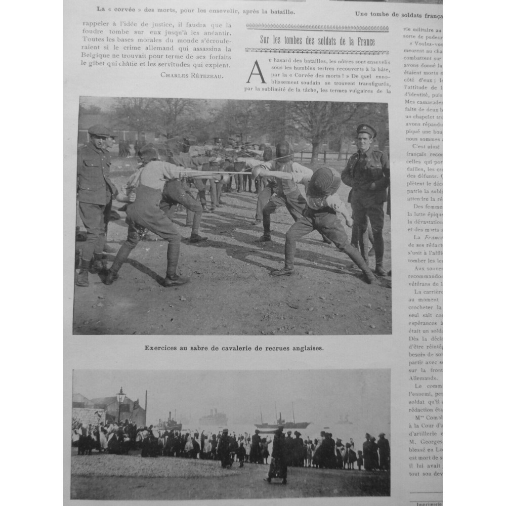 1914 FI GUERRE EXERCICES SABRE CAVALERIE RECRUES ANGLAISES