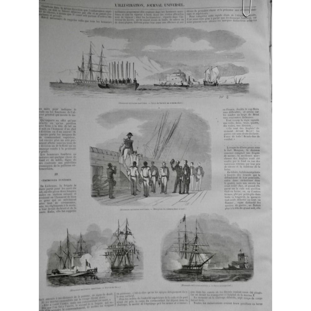 1845 I HONNEUR MARITIME SALUT PAVILLON AVIRON CEREMONIE FUNEBRE FREGATE LA GLOIR