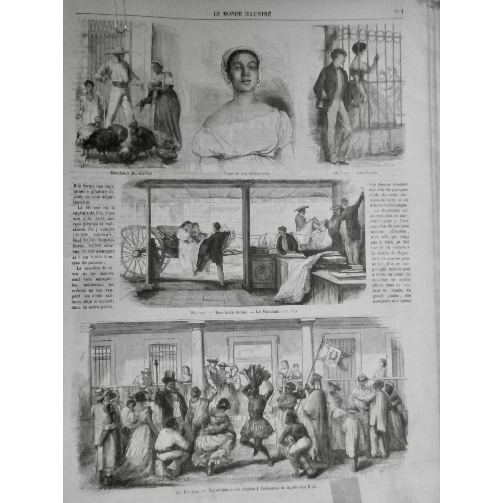 1868 MI LA HAVANE REJOUISSANCE INDIGENE HOMME NOIR FETE ROIS CREOLE ETOFFE