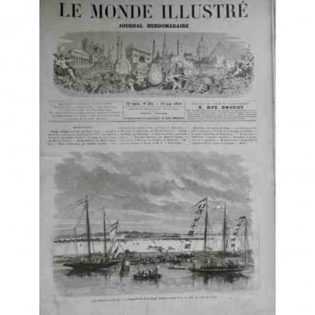 1868 MI COURSES ROYAN HIPPIQUE CHEVAUX FREGATE HIPPODROME PLAGE BARQUE