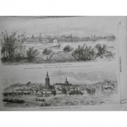 1868 MI INONDATIONS FRANCE BASSIN LOIRE ALLIER COSNE CHARITE /LOIRE QUAI INONDE