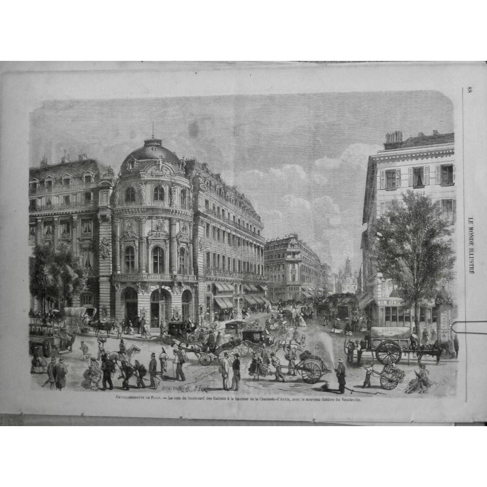 1868 MI PARIS EMBELLISSEMENT NOUVEAU THEATRE BAUDEVILLE BLD ITALIEN CHAUSSEE