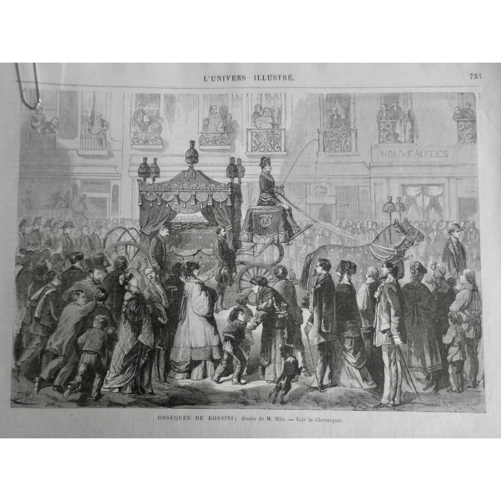 1868 UI ROSSINI OBSEQUES CORTEGE FUNEBRE CORBILLARD FOULE