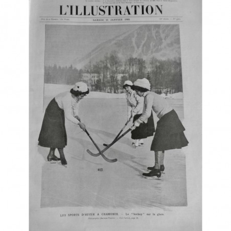 1908 I HOCKEY CHAMONIX SPORT HIVER GLACE PARTIE JEU FEMME