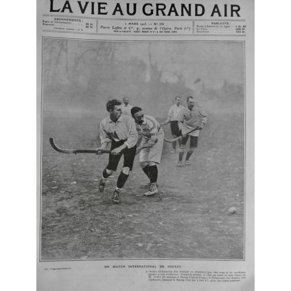 1905 VAGA HOCKEY MATCH POHLS XI CONTRE RACING CLUB ANGLAIS VAINQUEUR