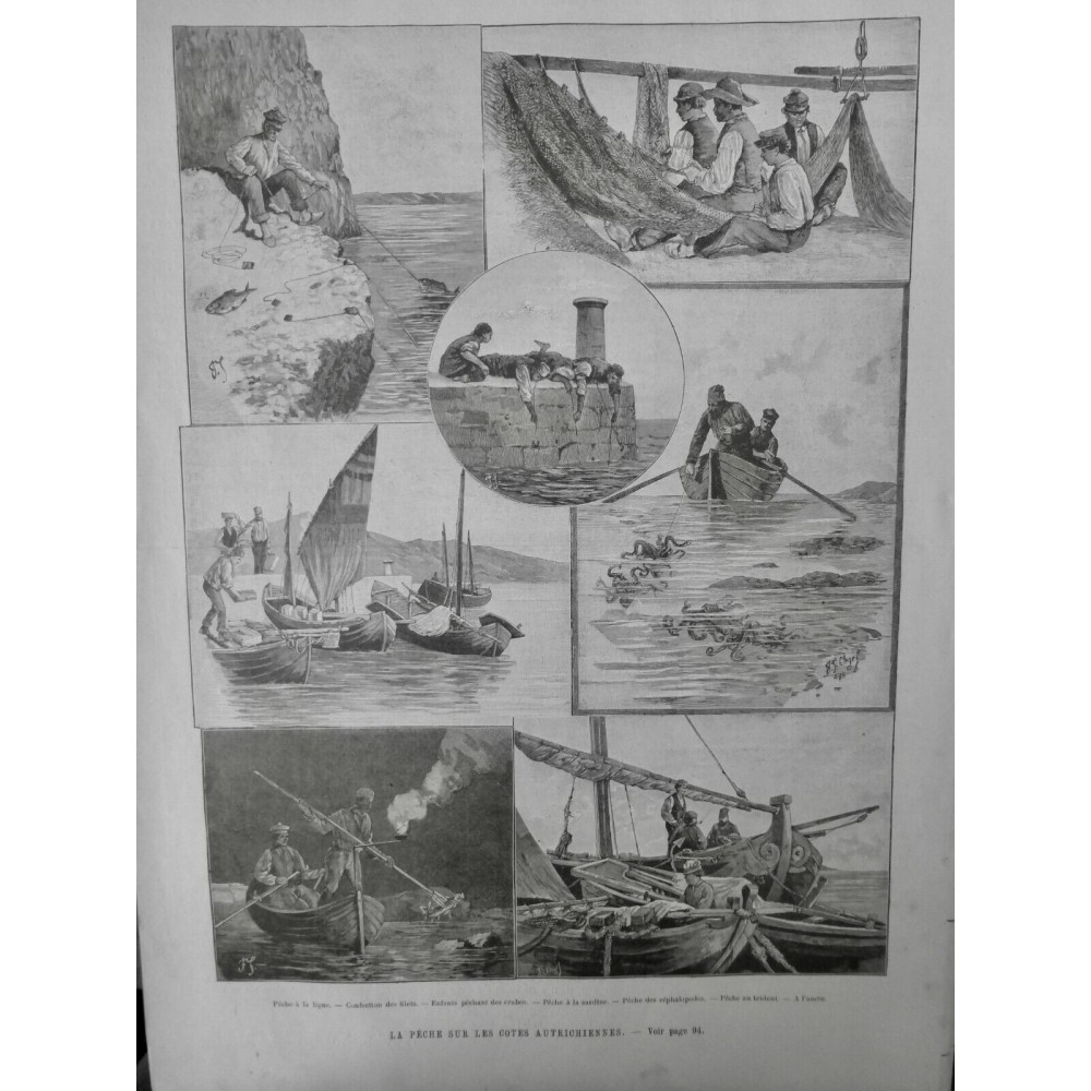 1894 UI PÊCHE LIGNE COTES AUTRICHIENNES CONFECTION FILET SARDINE CEPHALOPODE