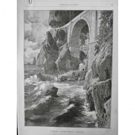 1894 UI PONT AMALFI ITALIE MONTAGNE ROCHER PONT VIADUC MER VAGUE ESCALIER