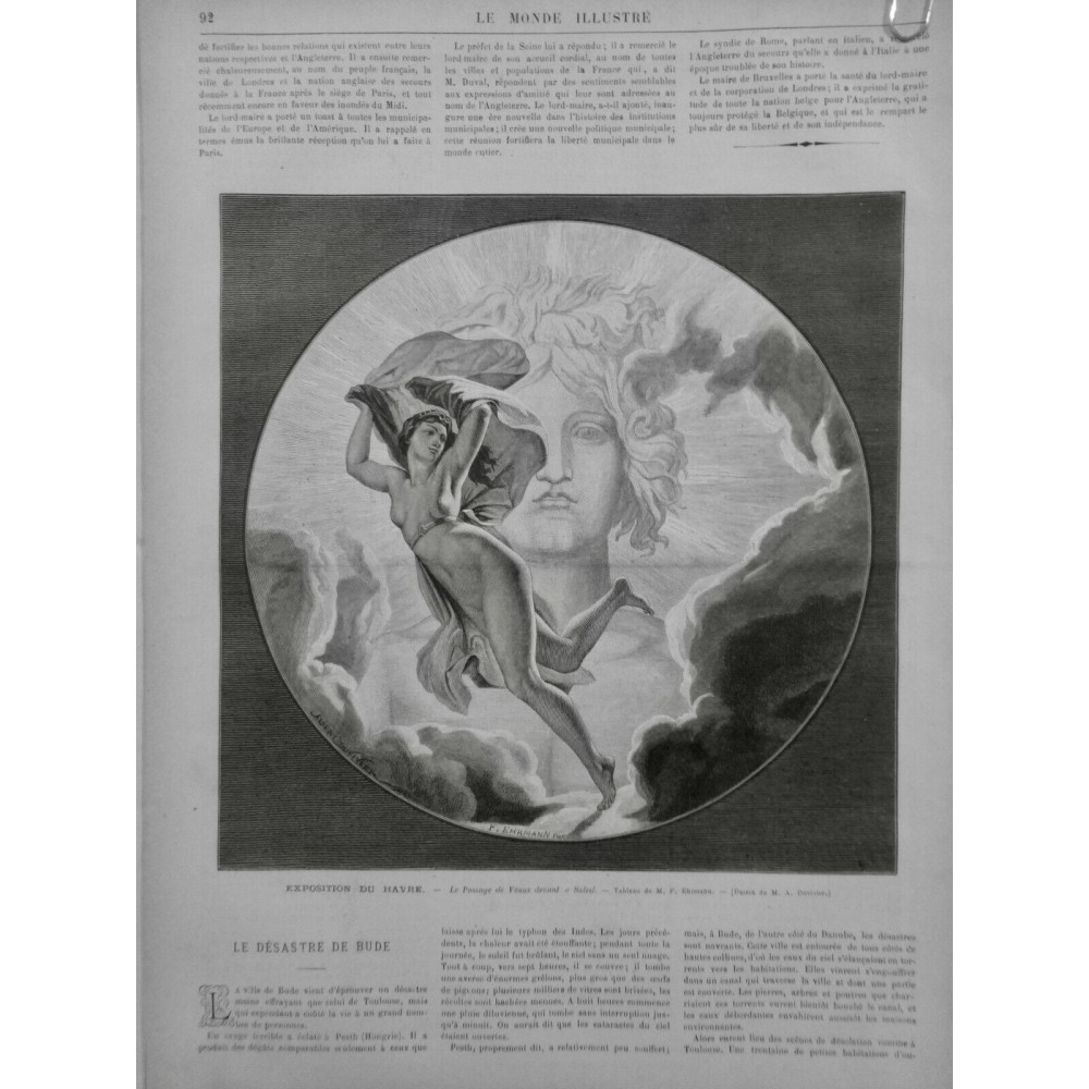 1875 MI HAVRE OBSERVATION PASSAGE VENUS SOLEIL JEUNE FEMME NUE TABLEAU EHRMANN