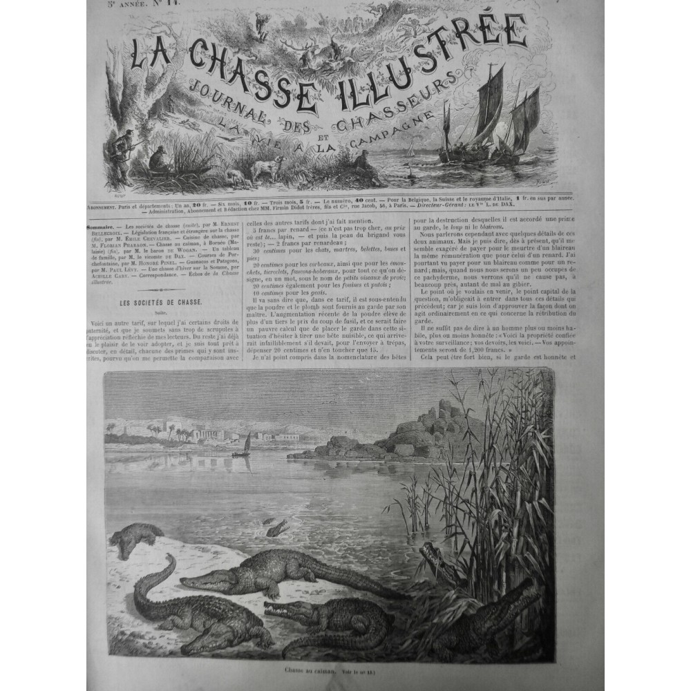 1872 LE NIL EGYPTE CHASSE CAÏMAN CROCODILE OISEAU PASSAGE CHARYBDE 5 JOUNAUX