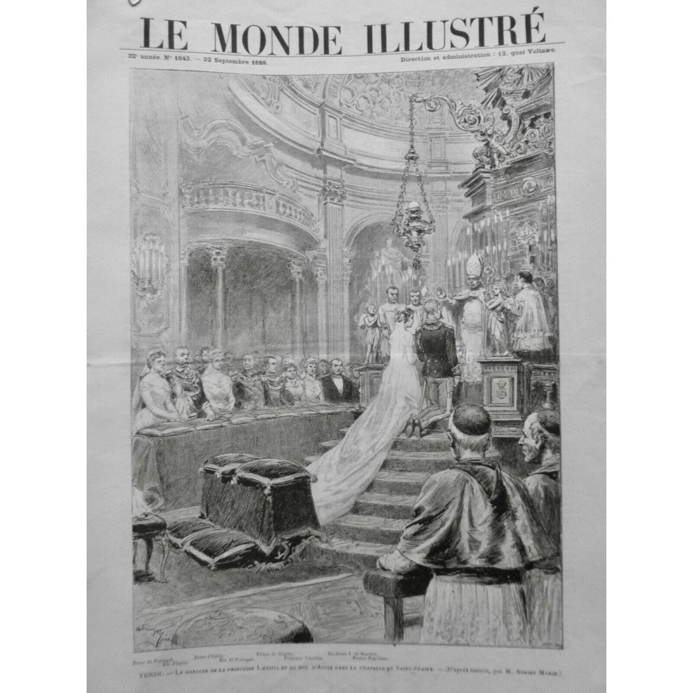 1888 MI TURIN MARIAGE PRINCESSE LAETITIA DUC D'AOSTE CHAPELLE ST SUAIRE ROIS