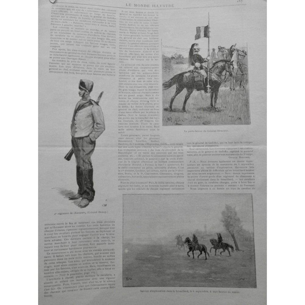 1888 MI MANOEUVRES DIVISIONS CAVALERIE GALLIFET DONOP PORTE-FANION EXPLORATION