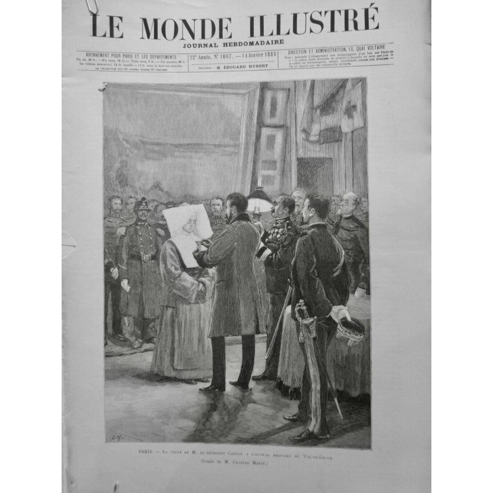 1888 MI PARIS PRESIDENT CARNOT VISITE HOPITAL MILITAIRE VAL-DE-GRACE SOEUR MOREL