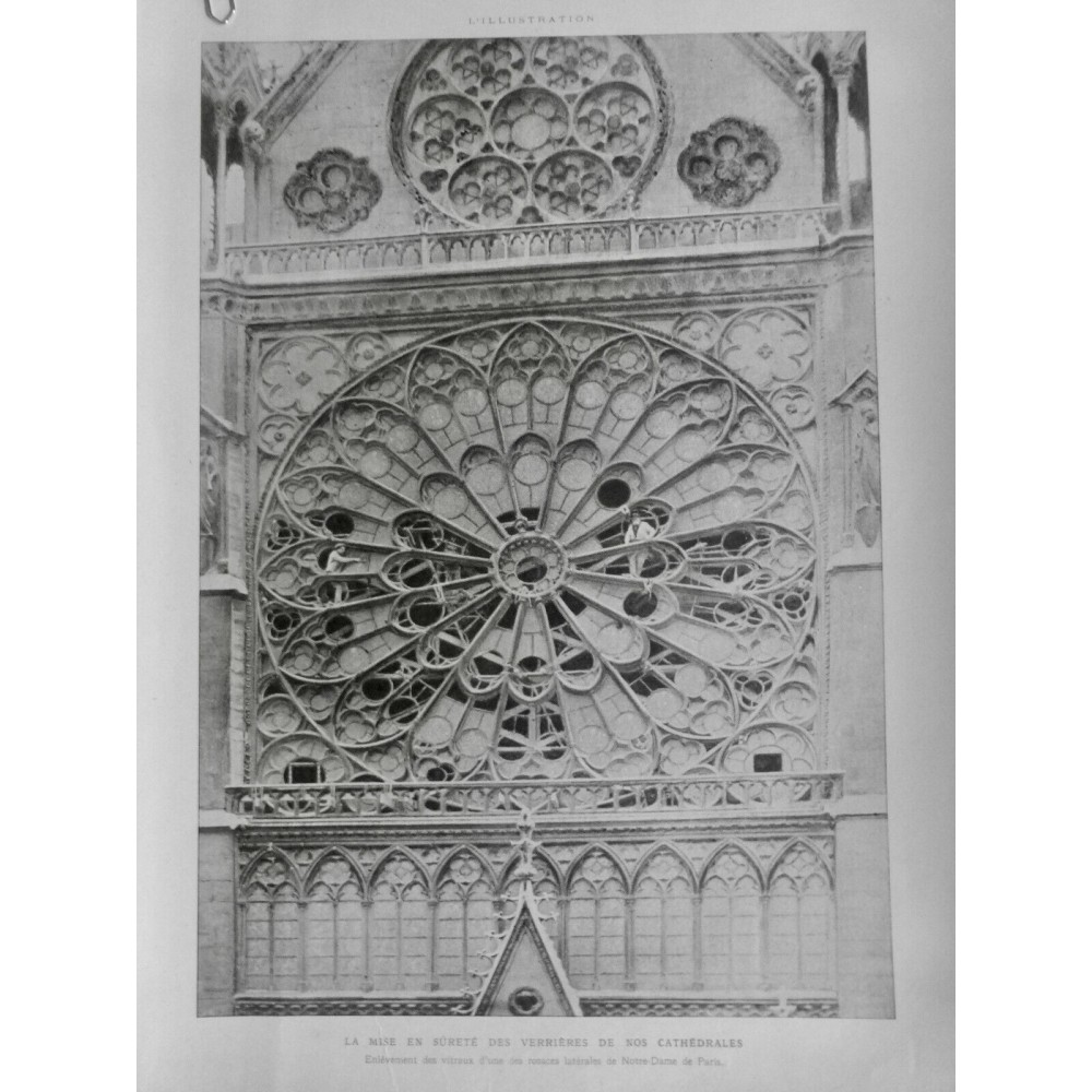 1918 I NOTRE DAME PARIS ENLEVEMENT VITRAUX ROSACE SURETE VERRIERE