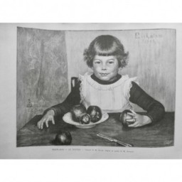 1888 MI GOUTER PASTEL BRESLAU ENFANT FILLE TABLE ASSIETTE POMME FRUIT COUTEAU