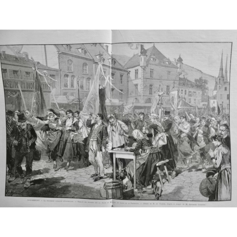 1888 MI LUXEMBOURG PROCESSION DANSE D'ECHTERNACH MARDI PENTECOTE DESSIN HAENEN