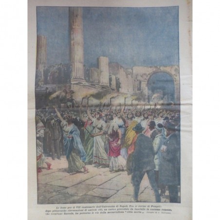 1924 DC CEREMONIE RUINES POMPEI CORTEGE FILLE COSTUME ROMAIN TORCHE