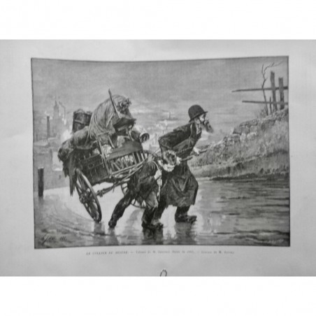 1888 MI COLLIER MISERE TABLEAU GEOFFROY VIEL HOMME ENFANT TIRE CHARETTE MEUBLE