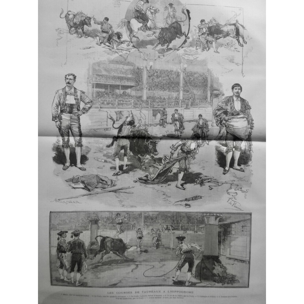 1887 I COURSE TAUREAUX HIPPODROME POULY ATTAQUE TRIDENT BANDERILLE SAUT DAVERAT