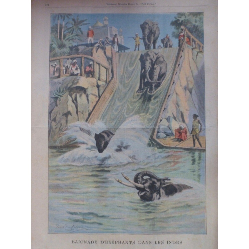 1906 DC CEREMONIE INDES BAIGNADE ELEPHANT EAUX TOBOGGAN AQUATIQUE