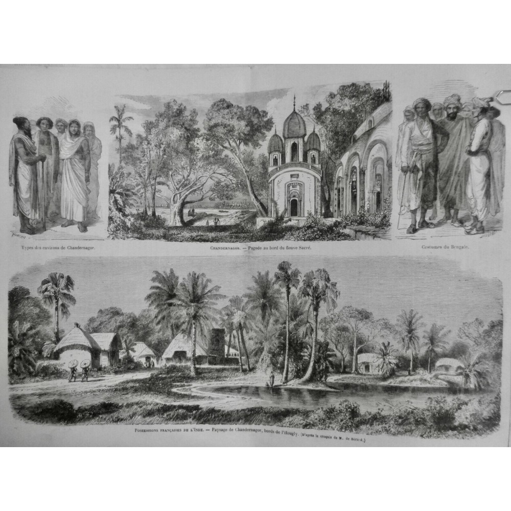 1865 MI INDE POSSESSION FRNCAISE CHANDERNAGOR PAGODE FLEUVE SACRÉ HOUGLY