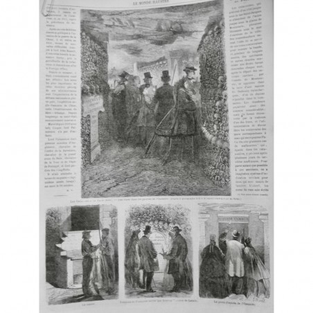 1865 MI PARIS CATACOMBES ENTREE BARRIERE ENFER OSSUAIRE GALERIE SOURCE 2JOURNAUX