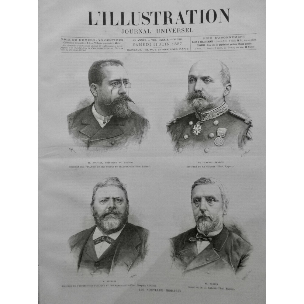 1887 I ELECTION MINISTRE BARBEY MARINE SPULLER FERRON GUERRE ROUVIER FINANCE