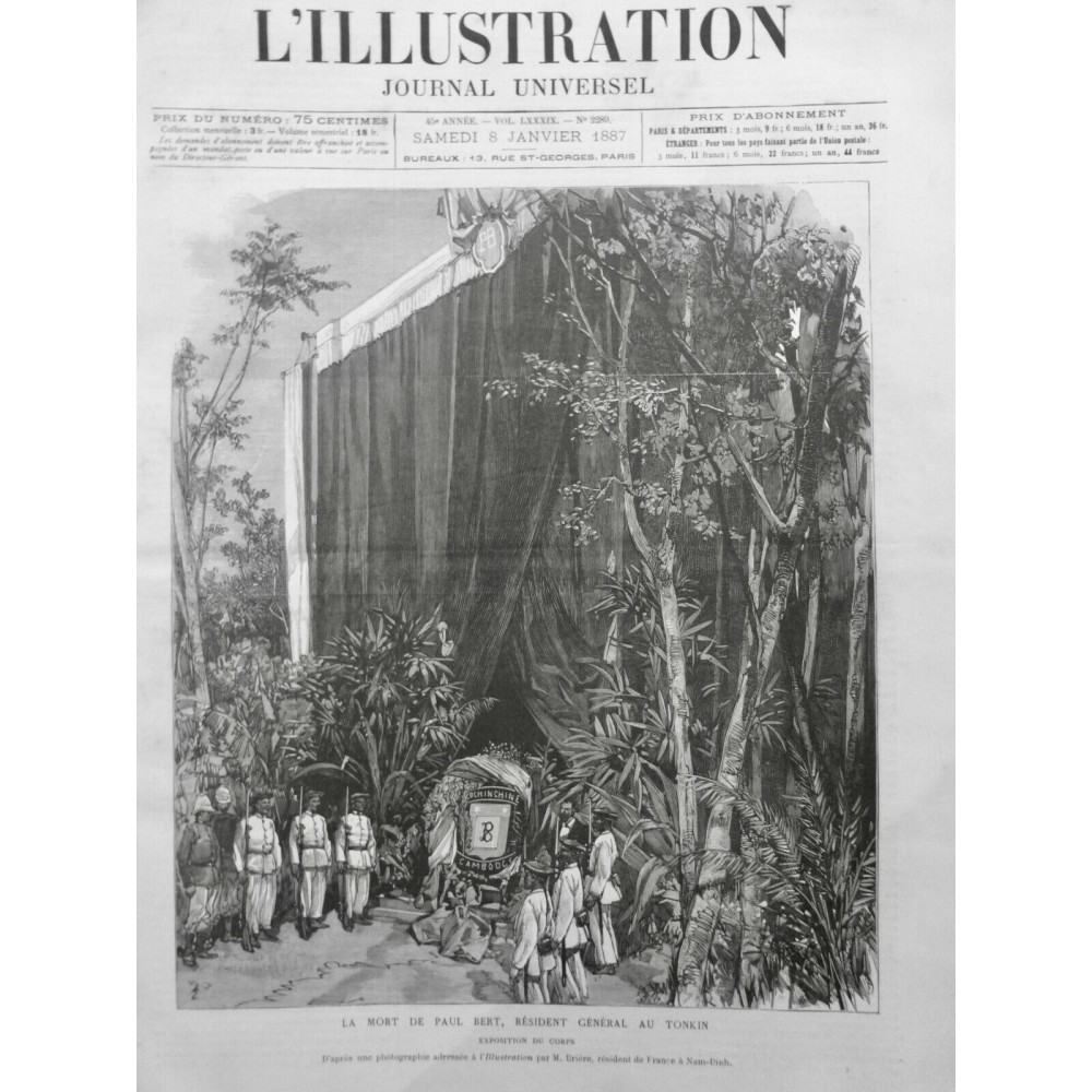 1887 I TONKIN PAUL BERT RESIDENT GENERAL CAMBODGE CORTEGE FUNEBRE