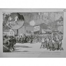 1887 MI FÊTE SOLEIL PROCESSION CHAR TARASQUE MUSIQUE TAMBOUR FLUTE TROMPETTE