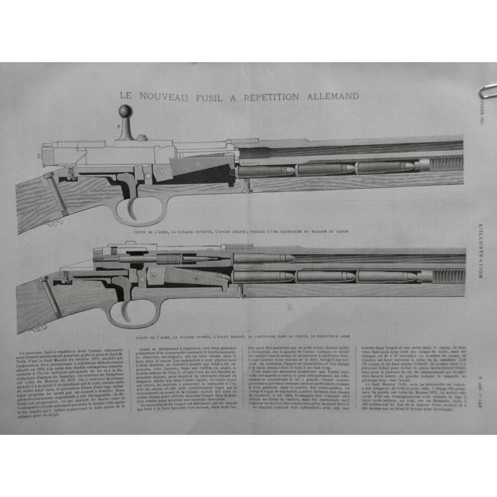 1887 I FUSIL REPETITION ALLEMAND COUPE ARME CULASSE CARTOUCHE PERCUTEUR MAUSER