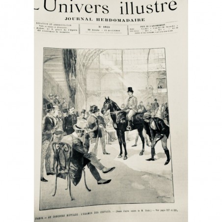 1890 UI PARIS CONCOURS HIPPIQUE EXAMEN CHEVAL CAVALIER JURY DESSIN DUNKI