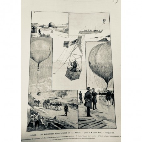 1890 UI TOULON MANOEUVRE AEROSTATIQUE MARINE ASCENSION BALLON TORPILLEUR RIEUNIE