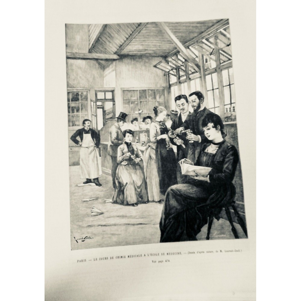 1890 UI ECOLE MEDECINE COUR CHIMIE MEDICALE PARIS FEMME PROFESSEUR LAURENT-GSELL