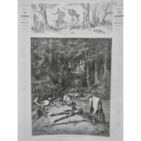 1863 I FORET RIVIERE VOYAGEUR SIESTE ABREUVER CHEVAUX