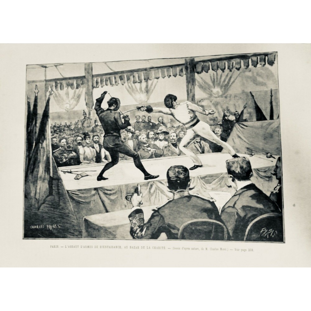 1890 UI PARIS ESCRIME ASSAUT ARME BAZAR CHARITÉ FLEURETBORDA RUZÉ