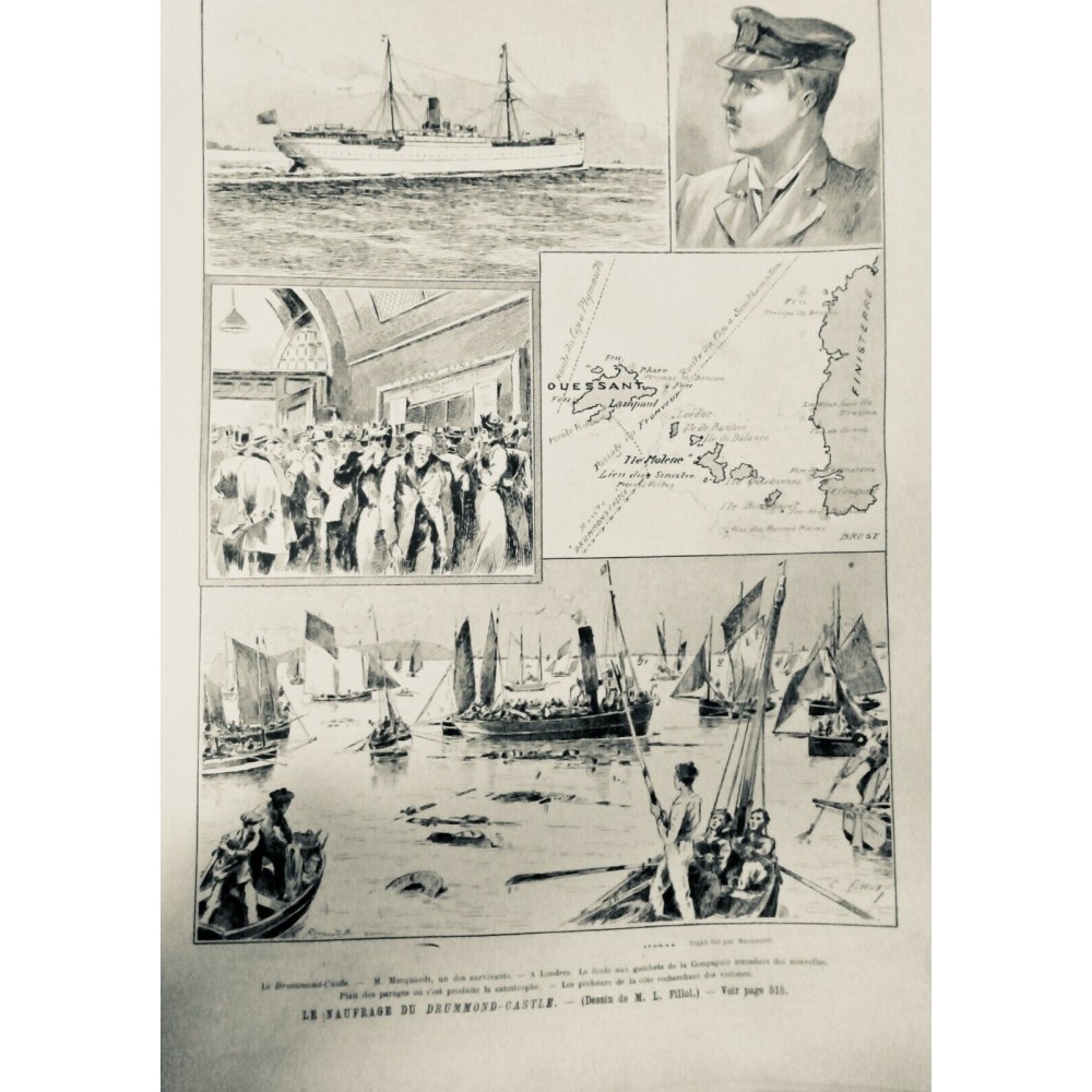 1896 UI NAUFRAGE "DRUMMOND-CASTLE" LONDRES MACQUARDT SURVIVANT PLAN FILLOL