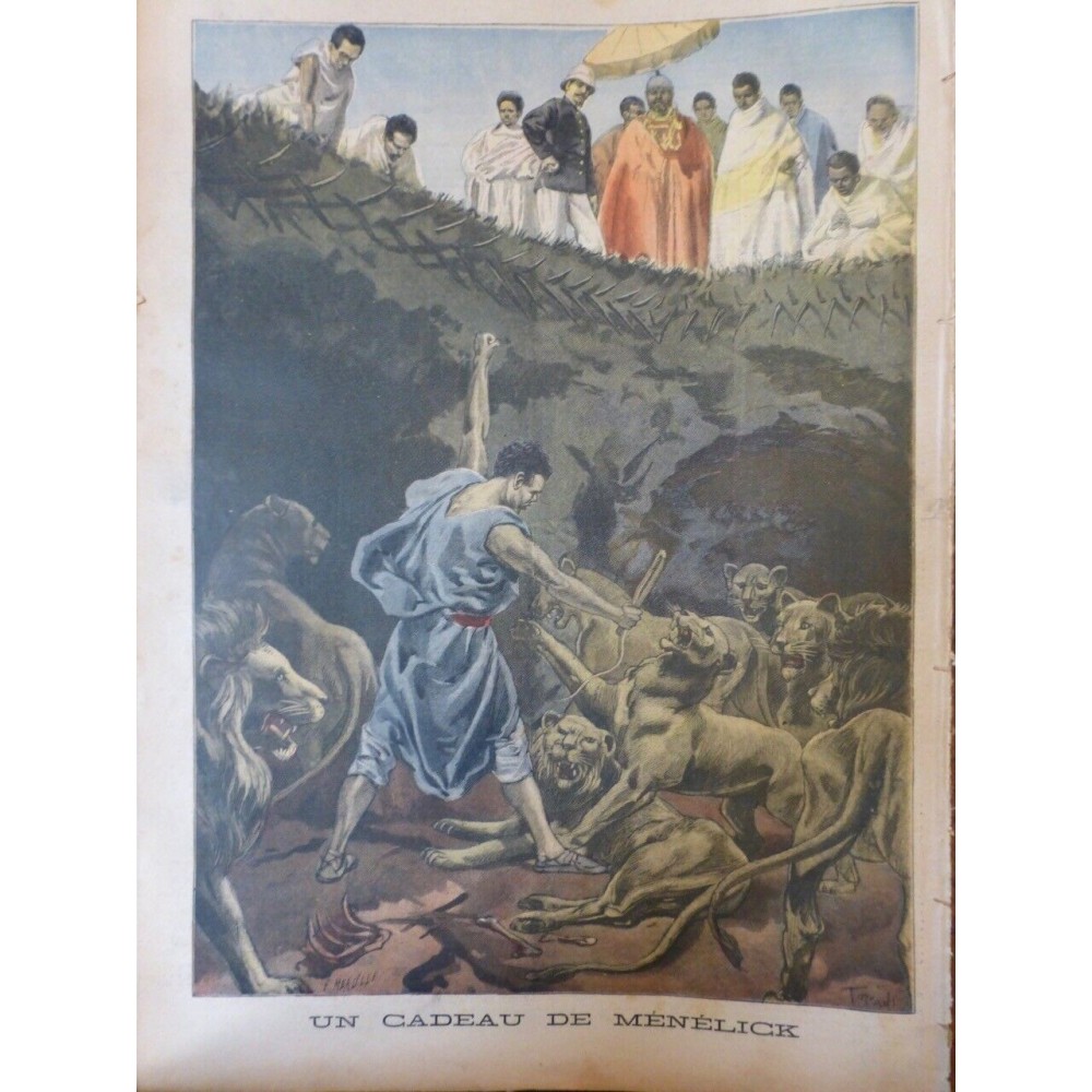 1898 ABYSSINIE ETHIOPIE ROI MENELIK CADEAU LION DOMPTEUR FOSSE FAUVE