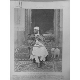 1908 ABYSSINIE ETHIOPIE NEGUS MENELIK PORTRAIT FAUTEUIL CHIEN PHOTO TREICHLER