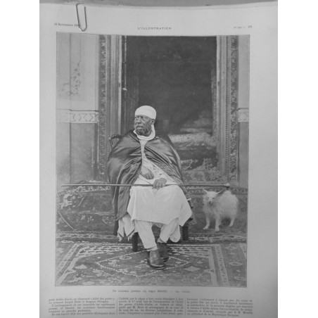 1908 ABYSSINIE ETHIOPIE NEGUS MENELIK PORTRAIT FAUTEUIL CHIEN PHOTO TREICHLER