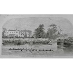 1870 I ANGLETERRE REGATE TAMISE COURSE UNIVERSITE OXFORD CAMBRIDGE PIROGUE RAMEU