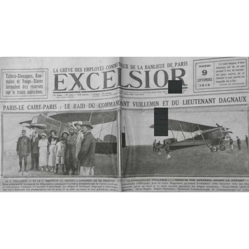 1919 E AVIATION VUILLEMIN DAGNAUX RAID PARIS LE CAIRE ACCIDENT ATTERRISSAGE