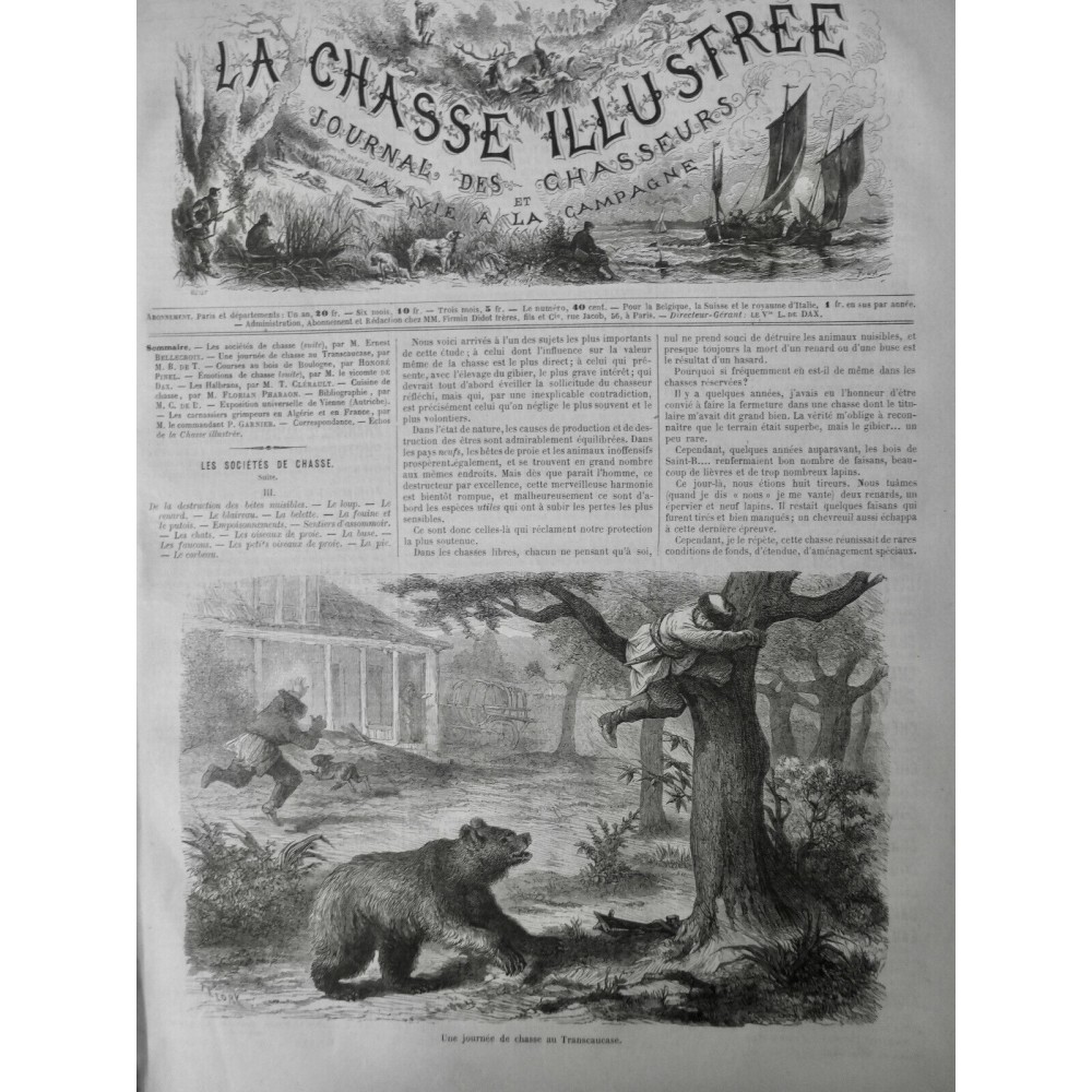 1872 TRANSCAUCASE JOURNEE CHASSE OURS CHASSEUR ARBRE FUITE