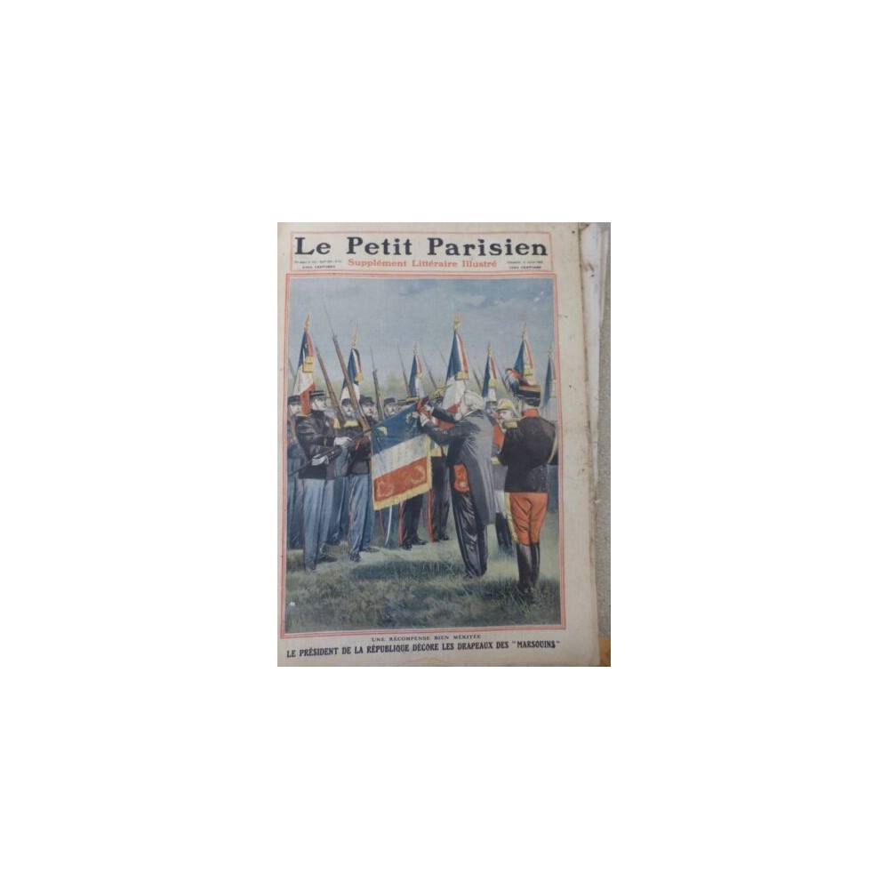 1910 PRESIDENT REPUBLIQUE DECORATION DRAPEAUX MARSOUINS REGIMENTS ST CYR