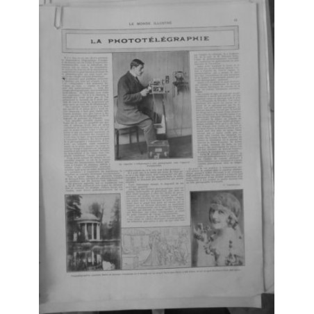 1913 PHOTOTELEGRAPHIE PORTRAIT DESSIN PAYSAGE TRANSMIS 4 MINUTES REPORTER