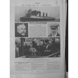 1915 LUSITANIA TORPILLE COULE 7 MAI SOUS MARIN ALLEMAND 2.000 CIVILS BORD