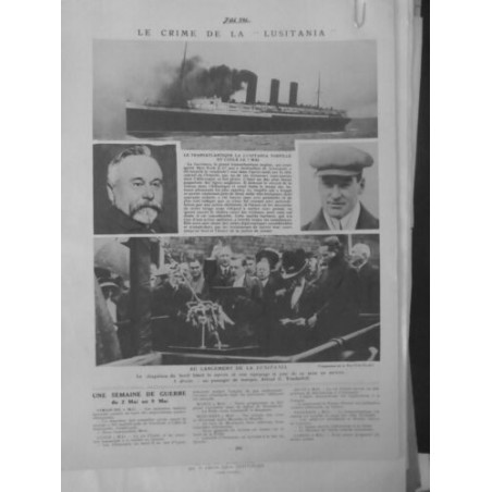 1915 LUSITANIA TORPILLE COULE 7 MAI SOUS MARIN ALLEMAND 2.000 CIVILS BORD