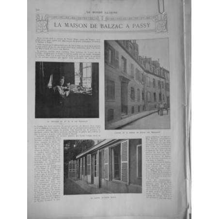 1908 PERSONNES CELEBRES MI MAISON BALZAC PASSY RUE RAYNOUARD CONCIERGE PAVILLON