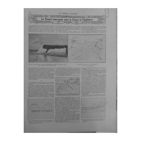 1882 1913 TUNNEL SOUS LA MANCHE 2 JOURNAUX