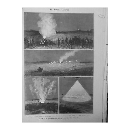 1880 ELECTRICITE ARMEE EXPERIENCES ECLAIRAGE BOMBE LUMINEUSE DESSIN M KAUFFMAN