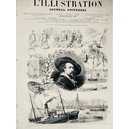 1877 RUBENS ANVERS FETE CENTENAIRE CORTEGE PEINTRE TENIER ARC TRIOMPHE 2JOURNAUX